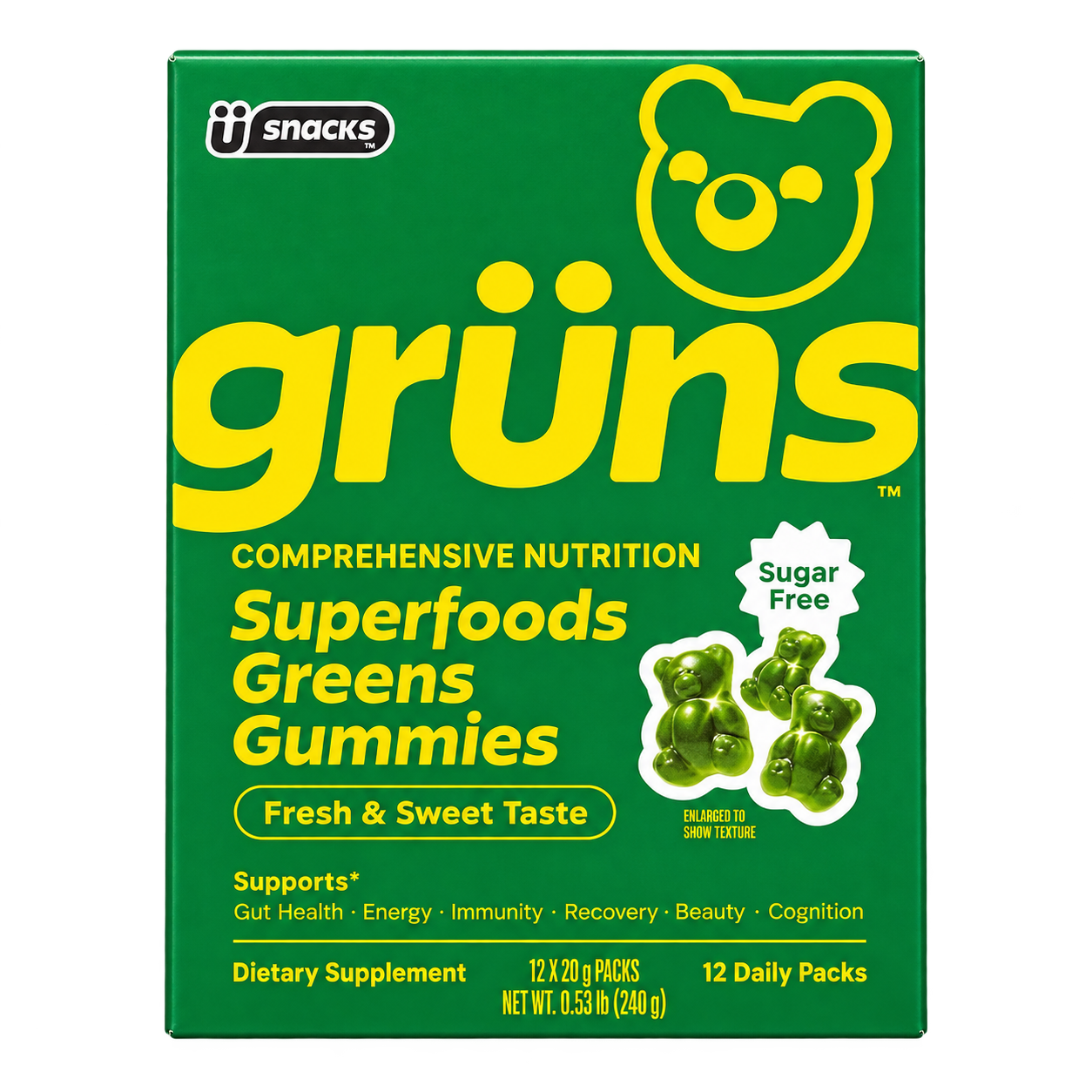 Grüns Gomitas de suplementos vitamínicos y probióticos.